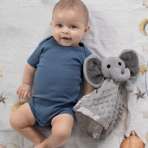 Keepsake elephant lovey security blanket plush toy, forest woodland animal for baby showers, new pet gift, baby boy or gender neutral gift