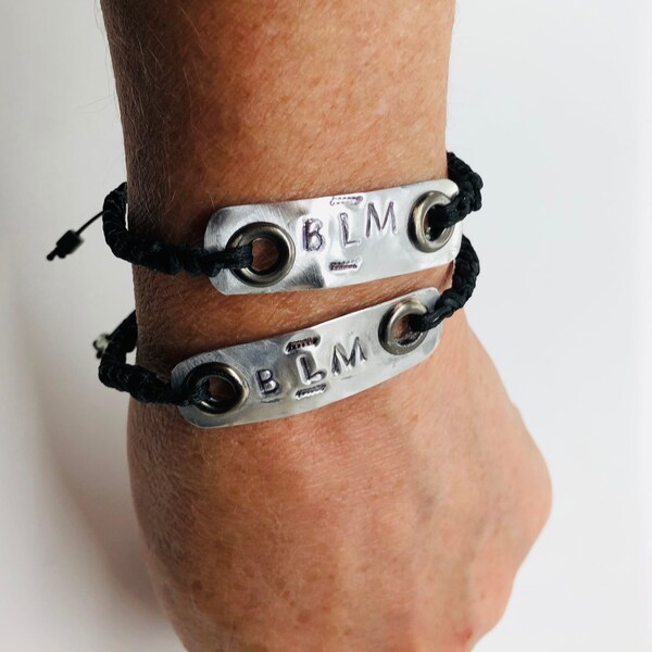 BLM bracelet—hand woven bracelet—lightweight—fresh industrial look—silver aluminum—upcycled—activist gift—student gift