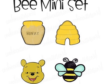 Bee mini set of 4- honey pot, hive, bee and bear head cookie cutter, fondant cutter, clay cutter