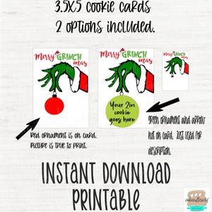 3,5 'x 5' Kekskarten-Sofortiger Download zum ausdrucken- Merry Grinchmas- Weihnachten 2 Optionen inklusive