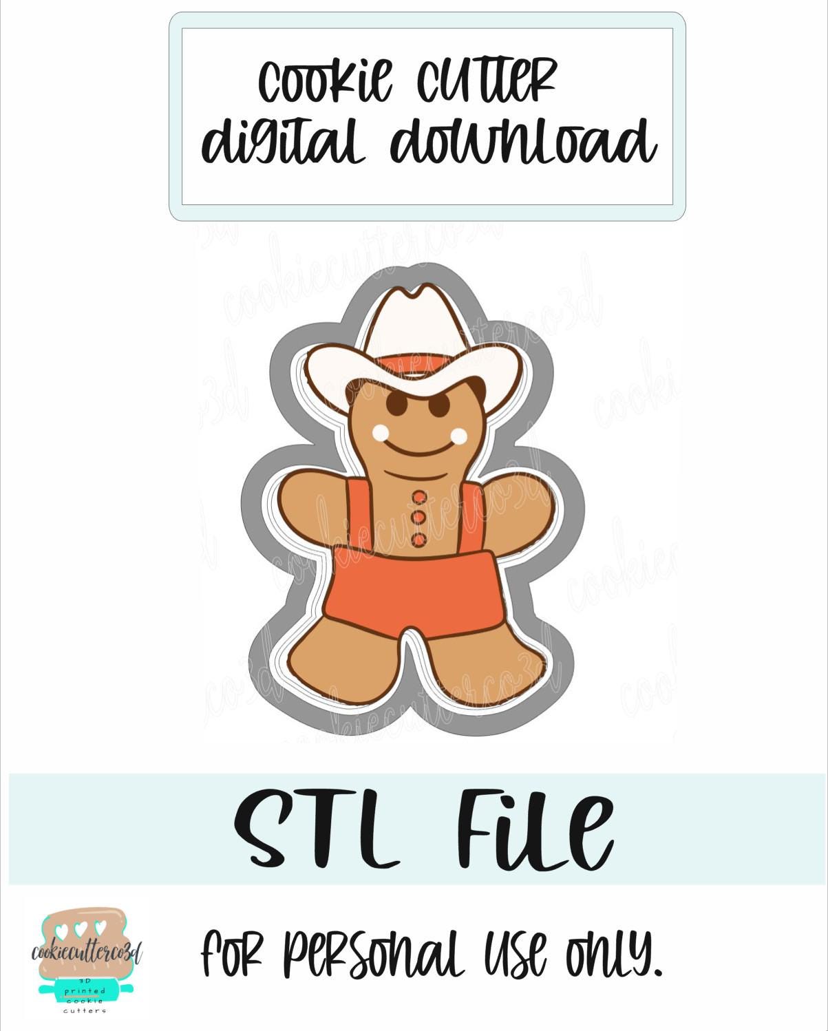 STL FILE-cowboy gingerbread man-cookie cutter-Christmas-digital download-3 sizes