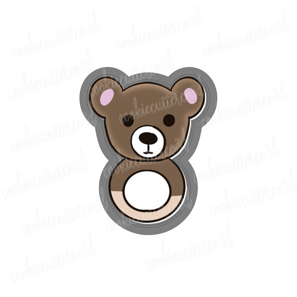 Bear rattle-baby-woodland-cookie cutter, fondant cutter, clay cutter