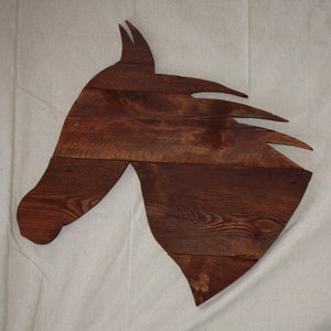 22 inch stained horse head silhouette from distressed wood