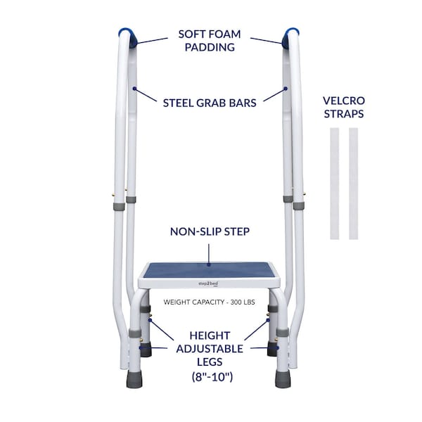 Step2Bed Mini for Elderly with Adjustable Height Bed Step Stool for Fall Prevention - Portable Medical Step Stool