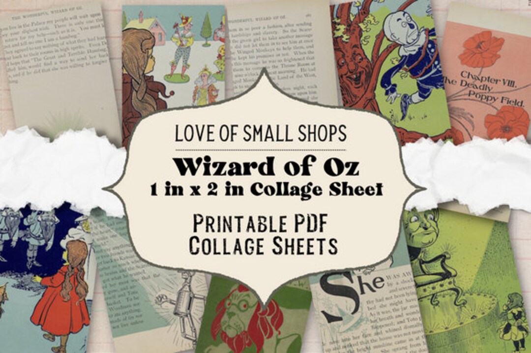 Vintage Wizard of Oz Book Pages 1 in X 2 in Ephemera Pages Digital ...