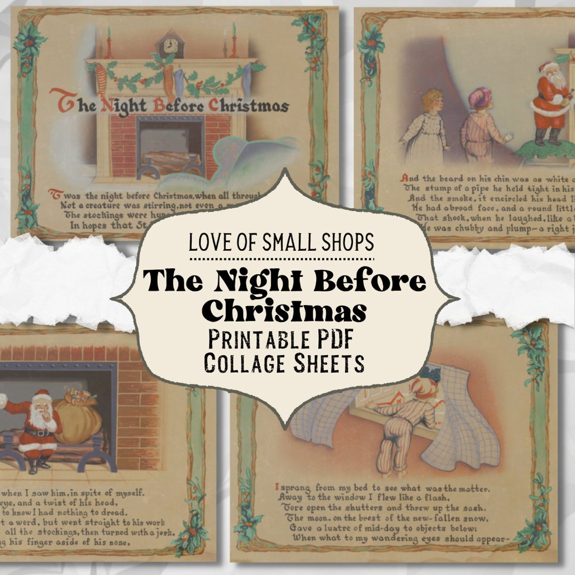 The Night Before Christmas Vintage Book Pages Digital Download Collage