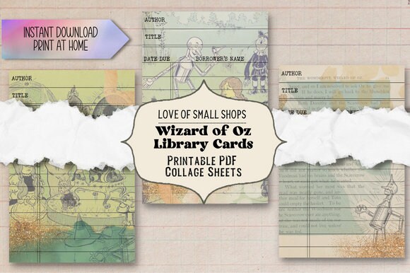 Vintage Wizard of Oz Book Pages Library Cards Ephemera Pages Digital ...