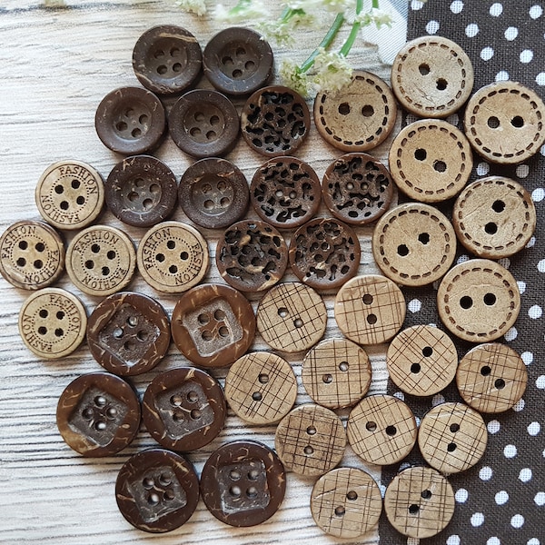 10pcs/lot 2-Holes, 4-Holes Designer Coconut Shell Buttons 12mm 13mm 15mm, Eco Friendly, Square, Filigree, Checkered, Fashion Pattern Buttons