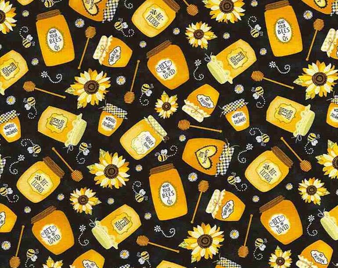 Timeless Treasures JARS OF HONEY gail-C6105 black cotton fabric