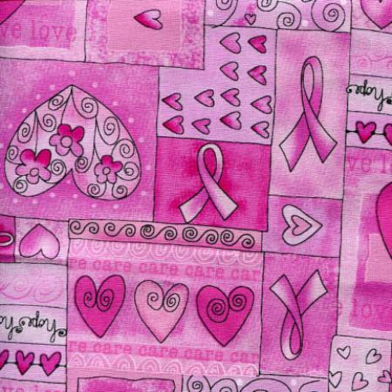 Pink breast cancer awareness ribbon and heart # C1766-PNK cotton