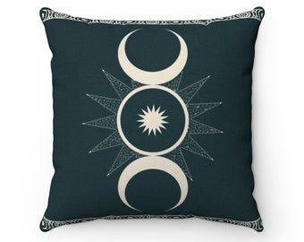 Triple Moon Hecate Pillow Cover- Occult, Witchy, Boho, Wiccan, Pagan, Gothic, Mystical, Goddess Moon, Witchy Aesthetic Throw Pillow