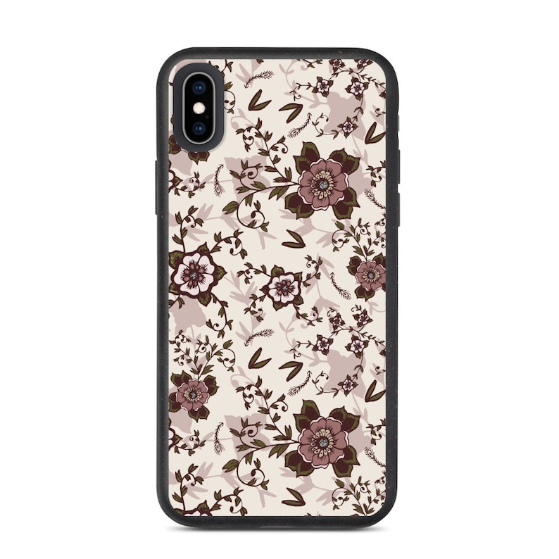 Eco Friendly! Rustic Blush Floral Pattern Biodegradable iPhone case Pink with Green Flowers Original Hand Drawn Artwork Accessory