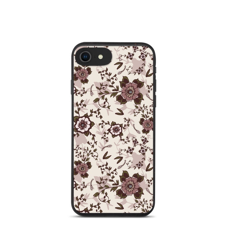 Eco Friendly! Rustic Blush Floral Pattern Biodegradable iPhone case Pink with Green Flowers Original Hand Drawn Artwork Accessory