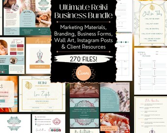 271 Reiki Business Forms, Planners, Marketing Material, Social Media Instagram, Wall Art, Certificates, Client Resources - Editable in Canva
