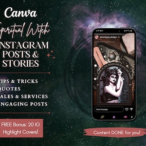 Witchy Spiritual Instagram Templates - Posts & Stories - Done for you! Editable in Canva - Witches, Tarot Astrology Readers, Crystal IG Post