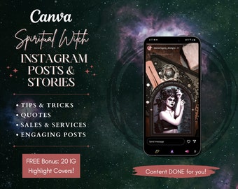Spiritual Witchy Instagram Templates - Posts & Stories - Done for you! Editable in Canva - Witches, Tarot Astrology Readers, Crystal IG Post