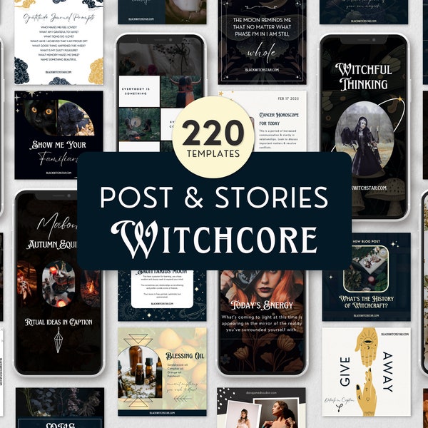 Witchcore Spiritual Instagram Templates for Canva - Witch, Tarot Readers, Mystical Social Media Posts & Stories - Witchy Templates for IG