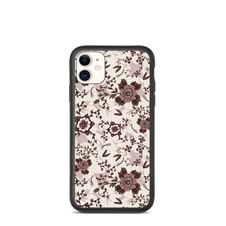 Eco Friendly! Rustic Blush Floral Pattern Biodegradable iPhone case Pink with Green Flowers Original Hand Drawn Artwork Accessory