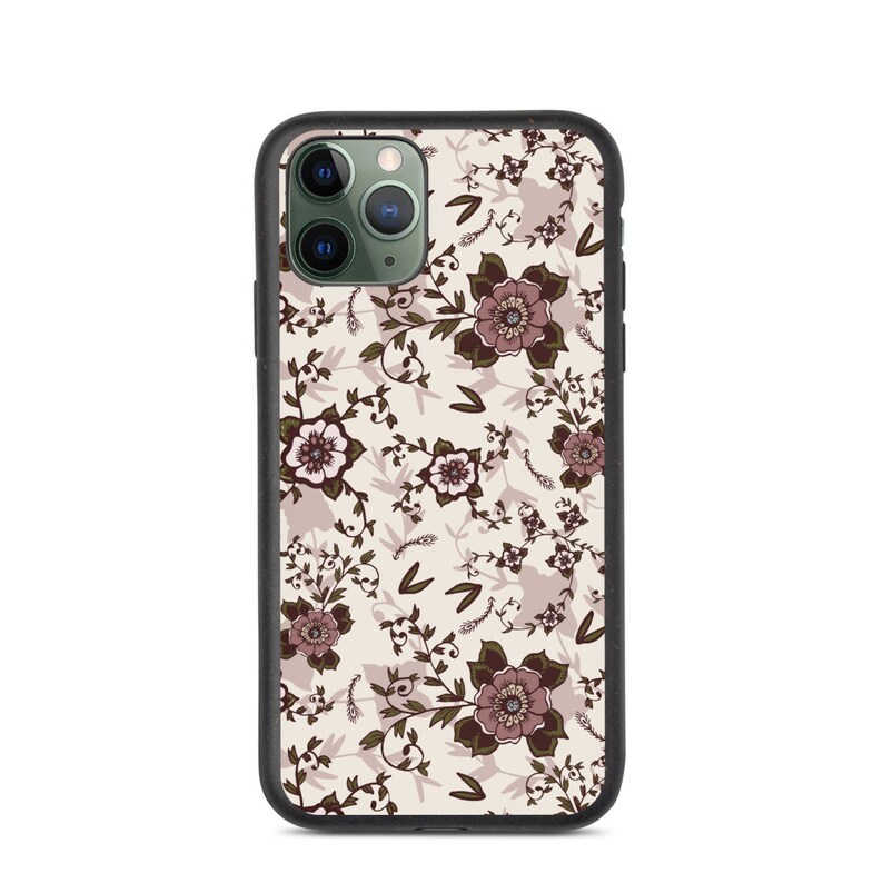 Eco Friendly! Rustic Blush Floral Pattern Biodegradable iPhone case Pink with Green Flowers Original Hand Drawn Artwork Accessory