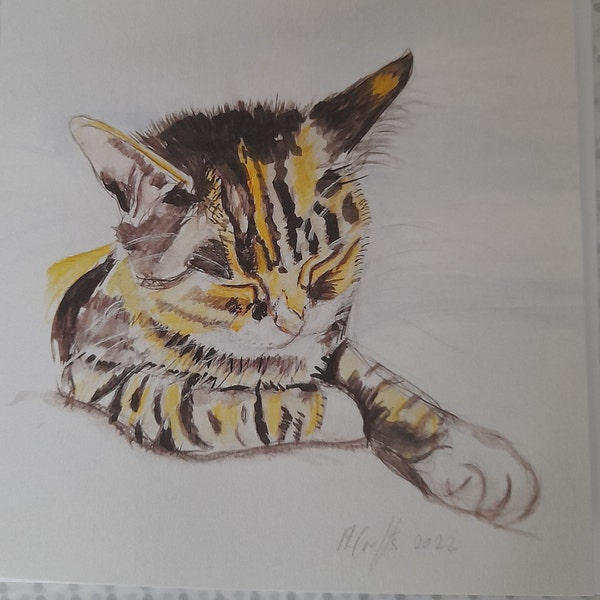 Tabby Cat Card, Cat Card Tabby Cat Fine Art Card Cute Cat Card Greetings Card Birthday Card Mother's Day Card