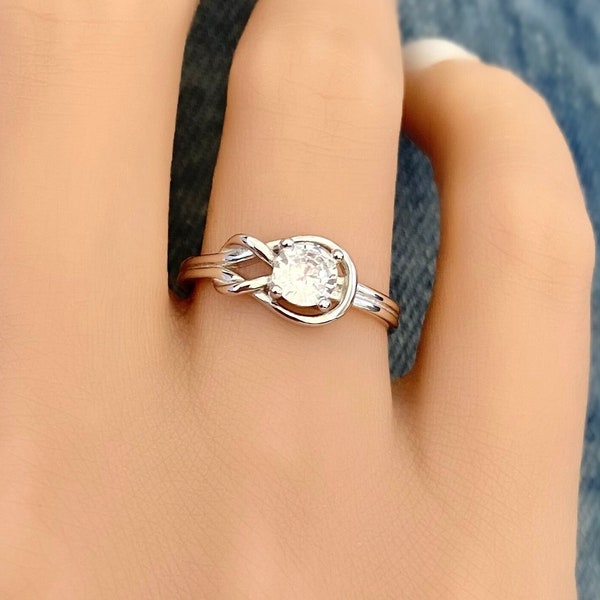 Love knot Ring Stering Silver Simulated Diamond Ring Tie The Knot Ring Silver Minimalist Round CZ Ring Women's Proomise Ring Gift For Her