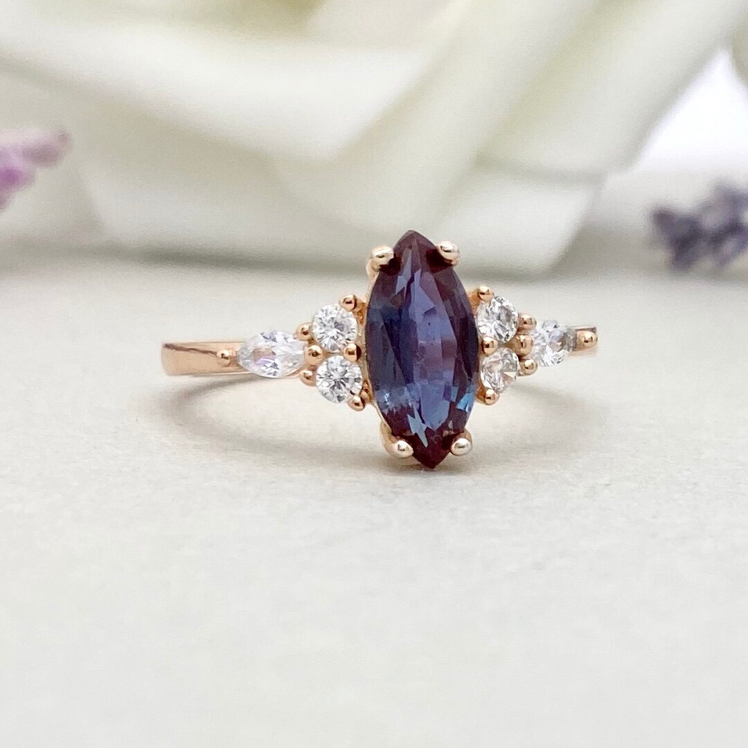 Marquise Alexandrite 14K Rose Gold Round and Marquise - Etsy