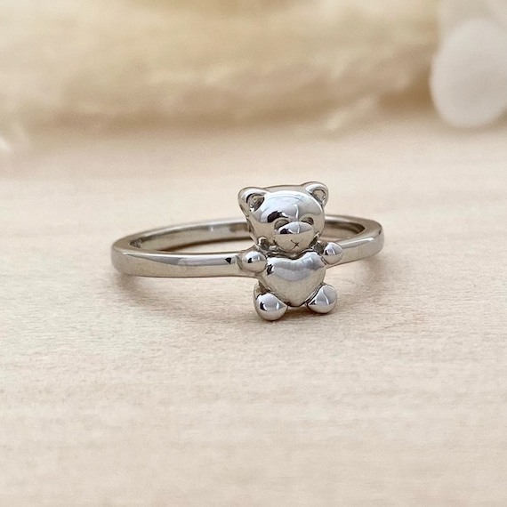 Stainless Steel Teddy Bear Heart Rings | Teddy Bear Stainless Steel Jewelry  - Cute - Aliexpress