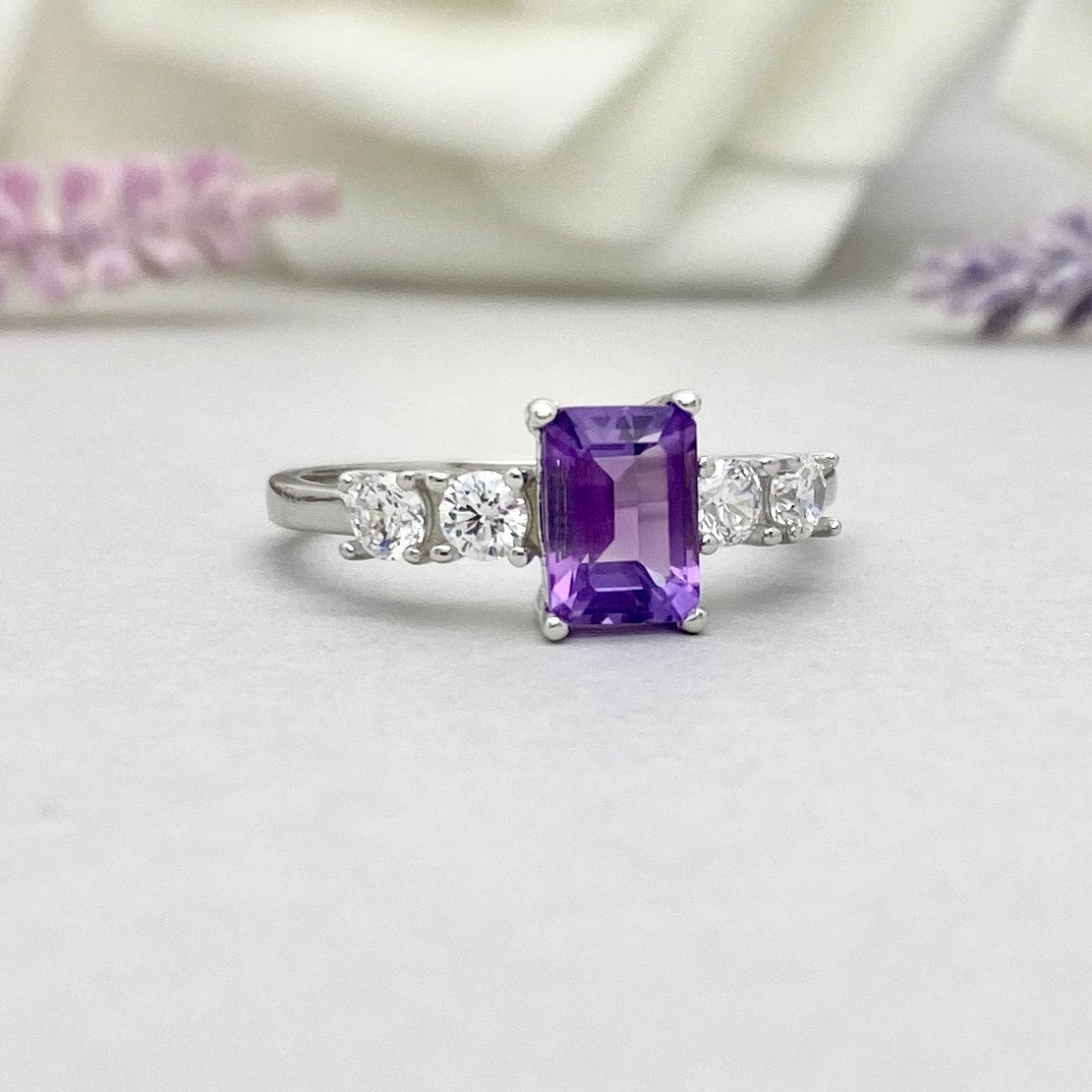 2.00Ctw Emerald Cut Amethyst Women's Dainty Wedding Engagement Ring Birthstone Gift Ring 925 Sterling silver Approx Weight 1.42gm's