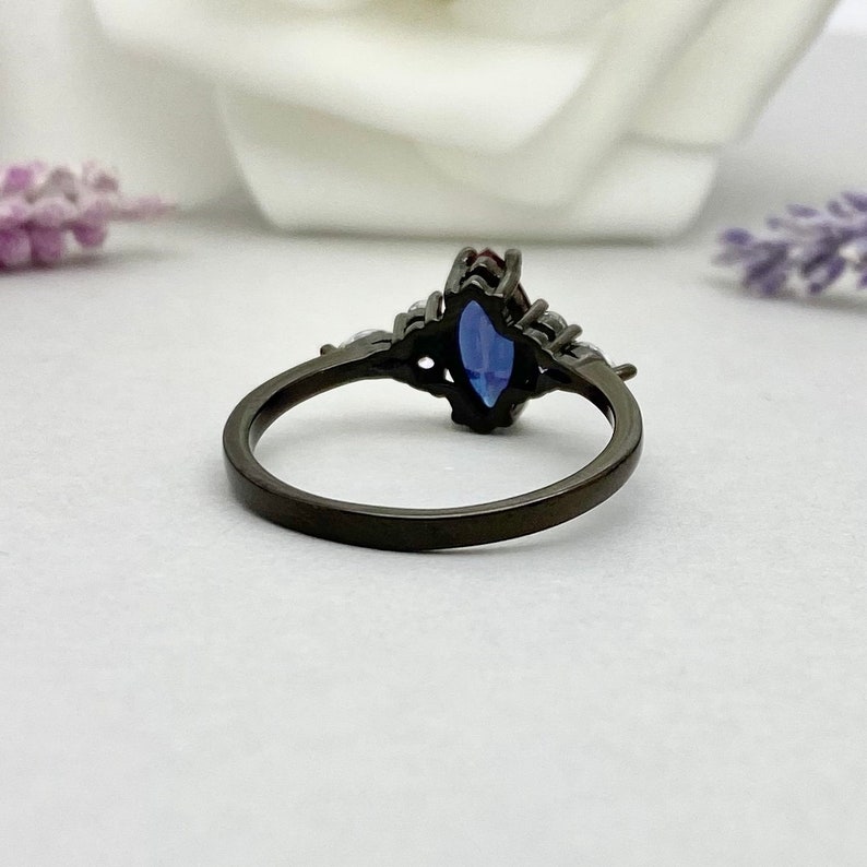 Art Deco 14K Gold Marquise Alexandrite Black Rhodium Ring Round And Marquise Simulated Diamond Engagement Wedding Ring Lab Alexandrite Ring