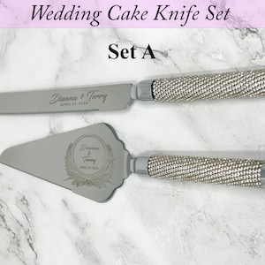Personalized Wedding Cake Knife Set - Engraved Bride and Groom Cake Server Set