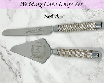 Juego de cuchillos de pastel de boda personalizado - Juego de servidor de pastel de novia y novio grabado