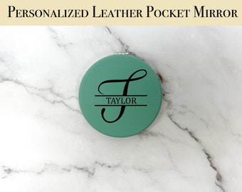 Espejo de bolsillo compacto personalizado - Cuero vegano