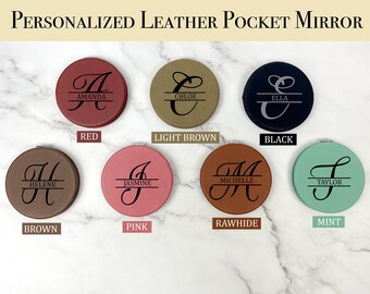 Espejo de bolsillo de cuero personalizado, regalos de dama de honor personalizados, regalo personalizado para mujeres