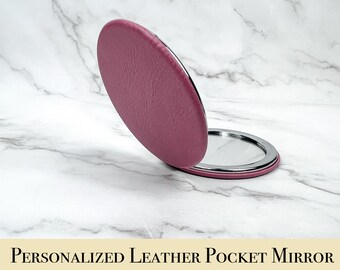 Espejo de bolsillo compacto personalizado - Cuero vegano