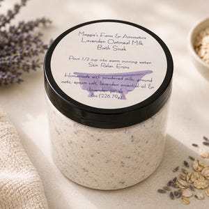 Lavender Oatmeal Milk Bath Soak, 12 oz Jar with Epsom Salt, Oatmeal and Lavender