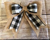Handmade Decorative Bow - Black White Buffalo Plaid