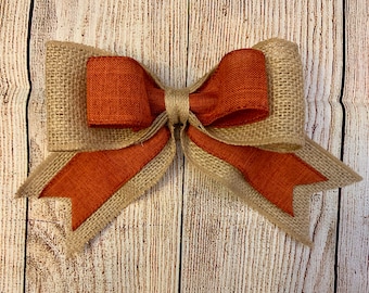 Autumn Orange And Burlap Decorative Bow - Rustic Decor Craft Bows - Halloween Bows - Fall Decoration