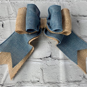 Handmade Denim and Burlap Farmhouse Bow: Country Wreath Decor
