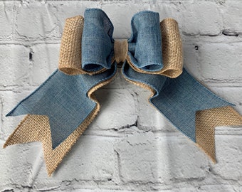 Handmade Denim and Burlap Farmhouse Bow: Country Wreath Decor