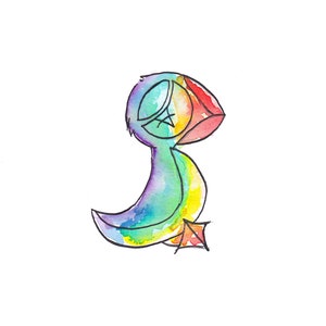 Colourful watercolour Puffin illustration print