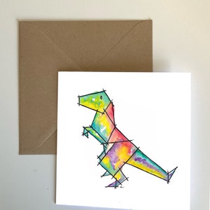 Square T-Rex colourful, bright greeting card