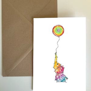 Elephant balloon illustration greeting card