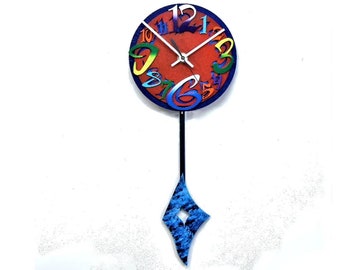 TIME R-Very Cool Clock-Small Wall Clock-Round Clock-Unique Wall Clock-Pendulum Clock-Colorful Clock-Office Clock-Unique Gift-Cool Gift-