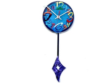 TIME T-Very Cool Clock-Small Wall Clock-Unique Clock-Modern Wall Clock-Colorful Clock-Office Clock-Unique Gift-Decorative Clock-Pendulum