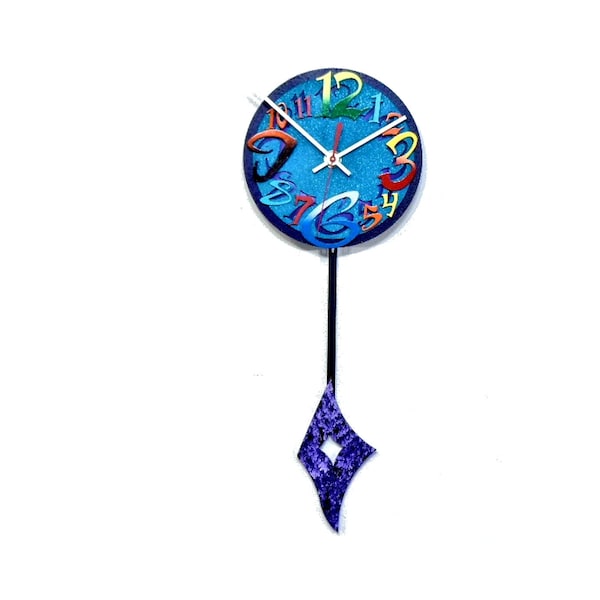 TIME T-Very Cool Clock-Small Wall Clock-Unique Clock-Modern Wall Clock-Colorful Clock-Office Clock-Unique Gift-Decorative Clock-Pendulum