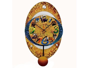 LG OVAL 20-Very Cool Clocks-Modern Wall Clocks-Pendulum Clocks-Unique Clocks-Abstract-Colorful Clocks-Home Decor-Office-Great Gift