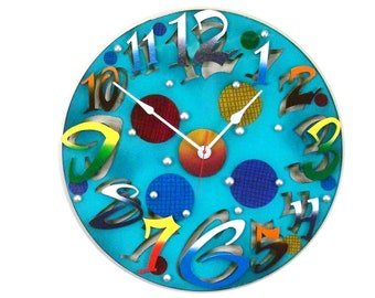 BIG TIME MODERN Aqua-Very Cool Clock-Large Round Clock-Modern Clock- Abstract Clock-Colorful Clock-Unique-Home Decor-Office Clock-Cool Gift
