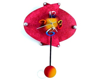 CRESCENT 4-Very Cool Clock-Modern Wall Clock-Swinging Pendulum Clock-Red Clock-Abstract-Unique-Home Decor Clock-Office Clock-Cool Gift