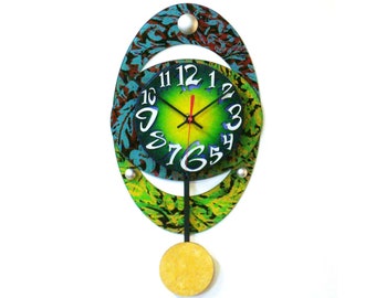 OVAL A-Very Cool Clock-Modern Wall Clock-Swinging Pendulum Clock-Abstract-Unique-Colorful Clock-Home Decor-Office Clock-Cool Gift
