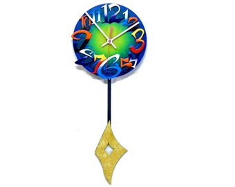 TIME 77-Very Cool Clocks-Modern Wall Clock-Swinging Pendulum Clock-Colorful Clock-Round Clock-Unique-Home Decor-Office Clock-Cool Gift